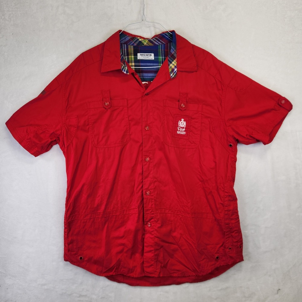 Parish Nation Mens‎ 3XL Red Short Sleeve Button Up Graphic Bound For Glory Shirt